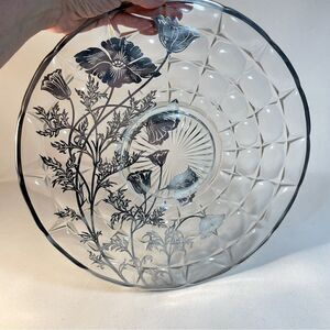 1940s Silver City Glass Co Poppy Pattern Silver Overlay Round 13" Platter